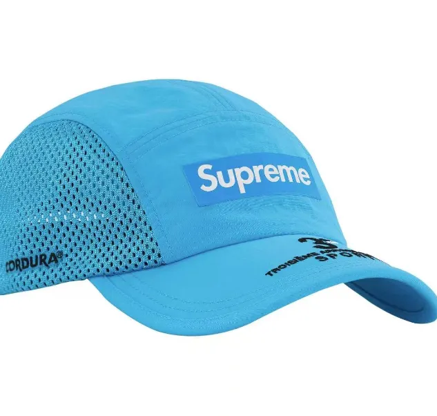 24ss mesh side panel camp hat in black, white, red, and blue