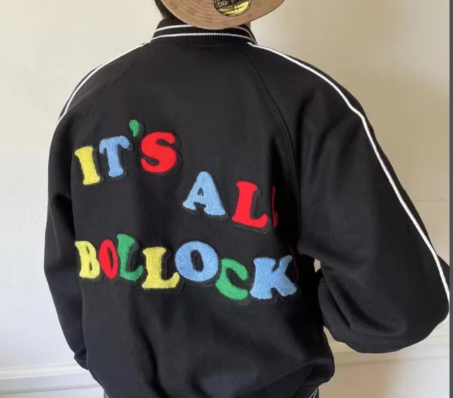 21SS Jamie Reid It's All Bollocks Varsity Jacket Black Green S M L XL