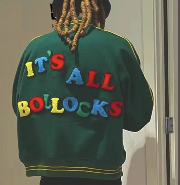 21SS Jamie Reid It's All Bollocks Varsity Jacket Black Green S M L XL