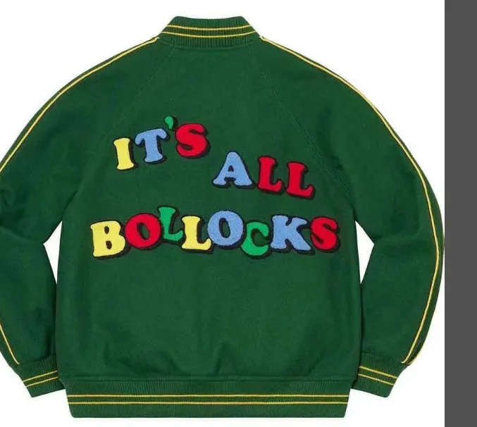 21SS Jamie Reid It's All Bollocks Varsity Jacket Black Green S M L XL