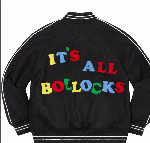 21SS Jamie Reid It's All Bollocks Varsity Jacket Black Green S M L XL