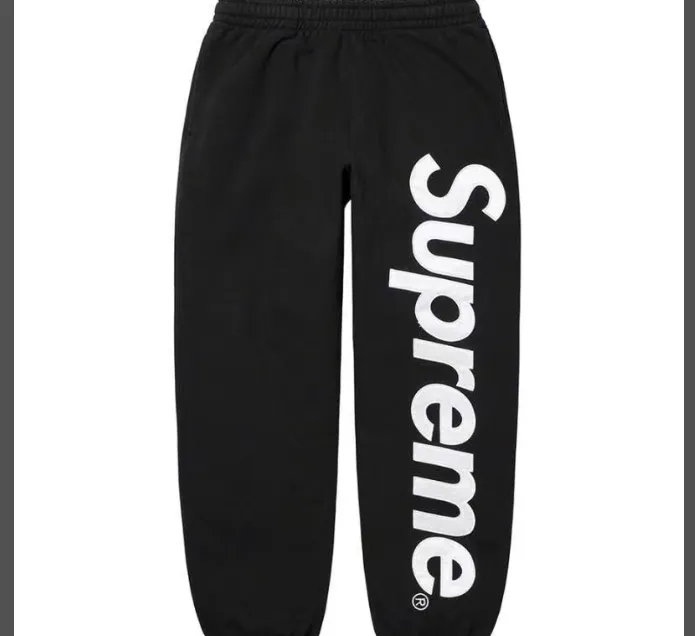 22FW Satin Applique Sweatpants with large logo and plush cotton sweatpants, black floral gray, navy blue, red, S M L XL