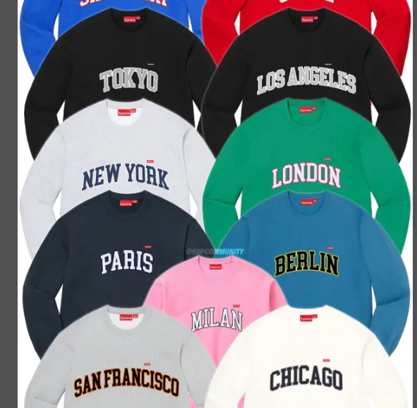 24SS Shop Crewneck City Limited Shanghai Open Round Neck 4-pin 6-Thread Hoodie Royal Blue Shanghai Royal Blue Paris Pink Milan Black Los Angeles White Chicago