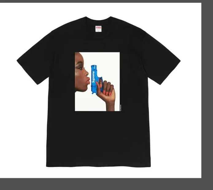 WEEK 1 Water Pistol Tee Water Gun Female Portrait Printed Short sleeved T-shirt Black White S M L XL