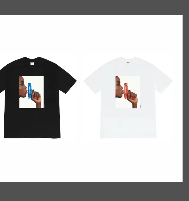 WEEK 1 Water Pistol Tee Water Gun Female Portrait Printed Short sleeved T-shirt Black White S M L XL