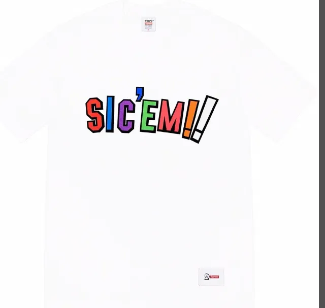 ￥99 21FW WTAPS Sic'em!  Tee Color Letter Black and White S M L XL