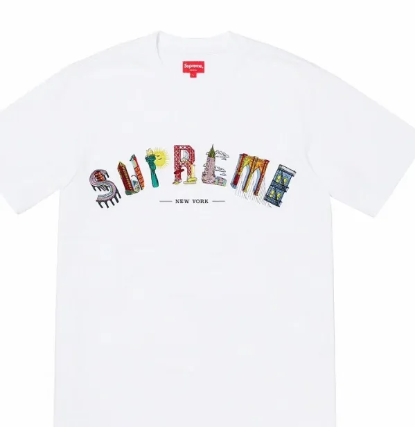 19SS City Arc Tee City Embroidery Logo Arc Rainbow Short sleeved T-shirt Black and White S M L XL