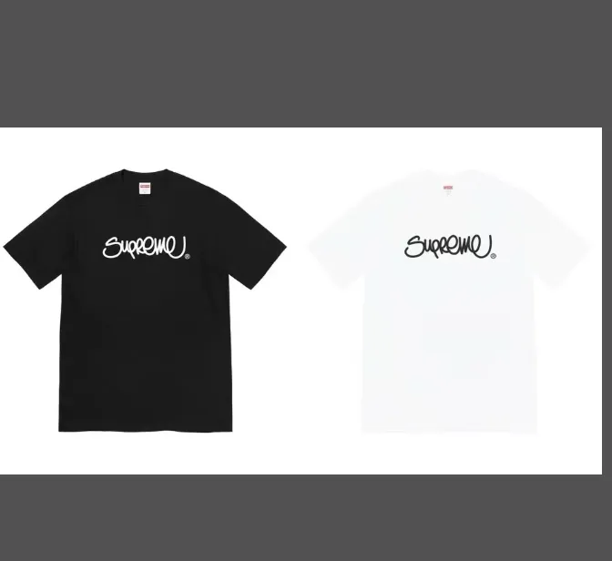 22ss Handstyle Tee Line Straw Font Logo Round Neck Short sleeved T-shirt Black and White S M L XL