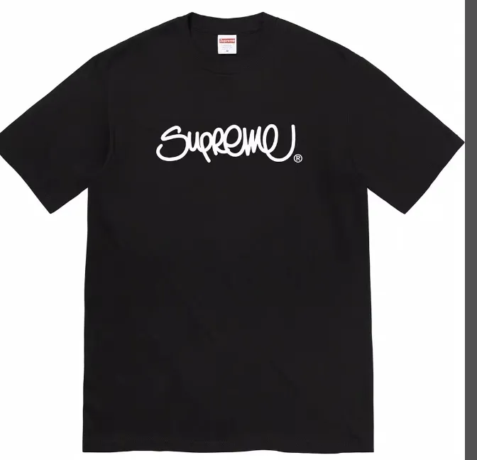 22ss Handstyle Tee Line Straw Font Logo Round Neck Short sleeved T-shirt Black and White S M L XL