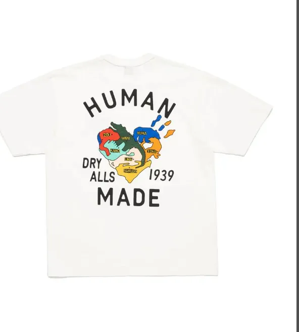 HUMAN MADE FW24 Retro American Signature Animal Love Map English Printed Short sleeved T-shirt Black White S M L XL