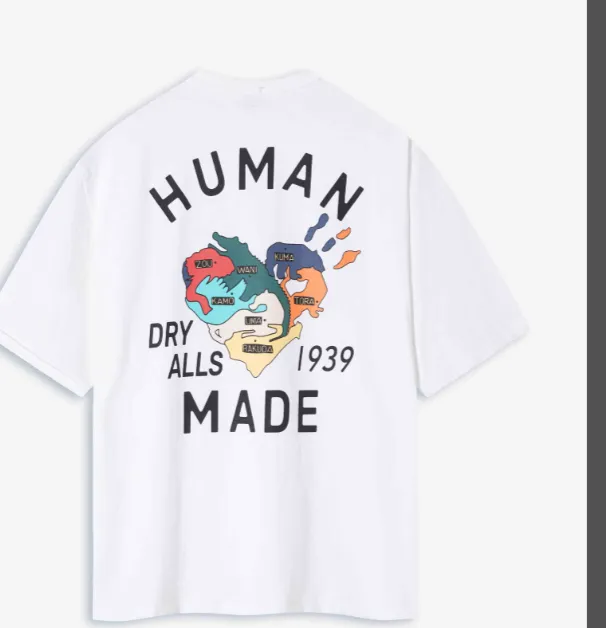 HUMAN MADE FW24 Retro American Signature Animal Love Map English Printed Short sleeved T-shirt Black White S M L XL