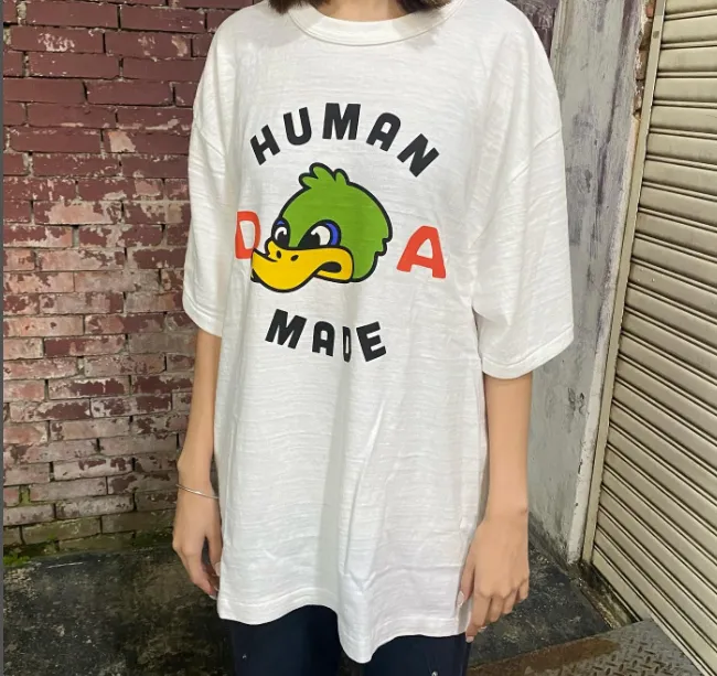 HUMAN MADE GRAPH T-SHIRT Retro American Duckling English Logo Printed Cylinder Bamboo Cotton Short Sleeve T-shirt Black White S M L XL