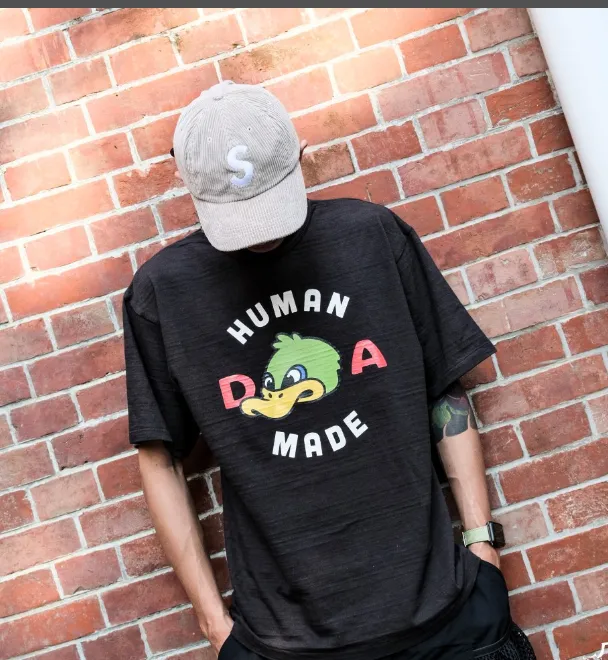 HUMAN MADE GRAPH T-SHIRT Retro American Duckling English Logo Printed Cylinder Bamboo Cotton Short Sleeve T-shirt Black White S M L XL