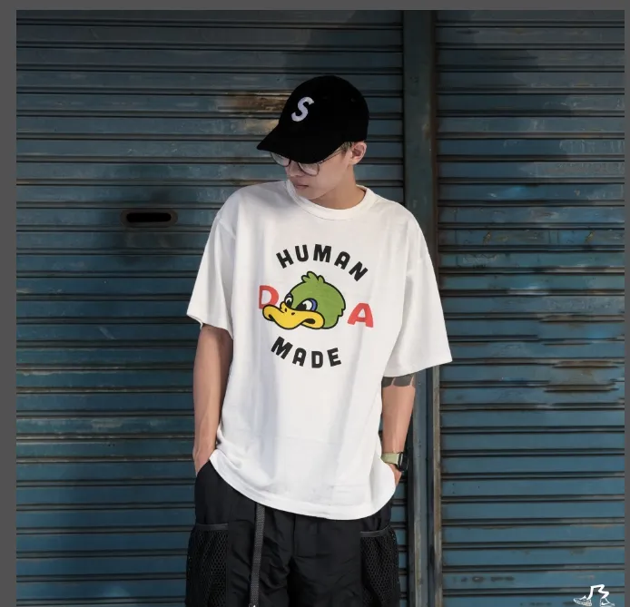 HUMAN MADE GRAPH T-SHIRT Retro American Duckling English Logo Printed Cylinder Bamboo Cotton Short Sleeve T-shirt Black White S M L XL