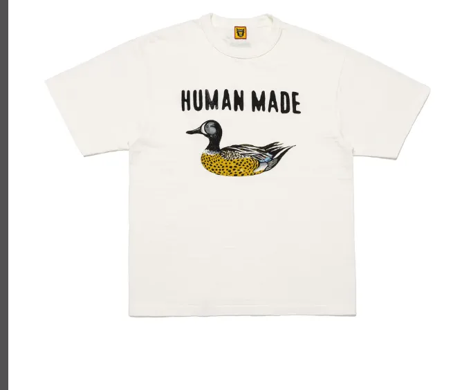 HUMAN MADE GRAPH T-SHIRT Retro American Cartoon Spotted Duck English Printed Cylinder Bamboo Cotton Short Sleeve T-shirt Black White S M L XL