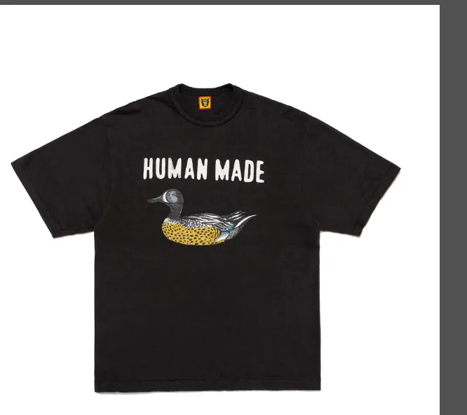 HUMAN MADE GRAPH T-SHIRT Retro American Cartoon Spotted Duck English Printed Cylinder Bamboo Cotton Short Sleeve T-shirt Black White S M L XL