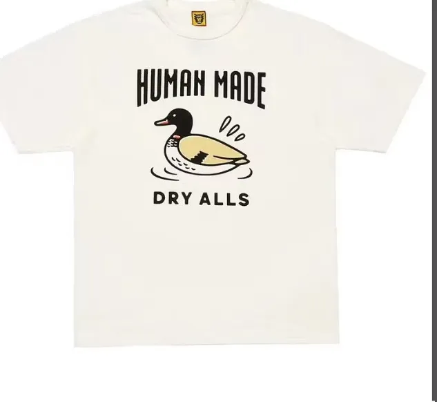 HUMAN MADE Graphic T-Shirt Water Skiing Duck Pattern English Printed Cylinder Bamboo Cotton Short Sleeve T-shirt Black White S M L XL