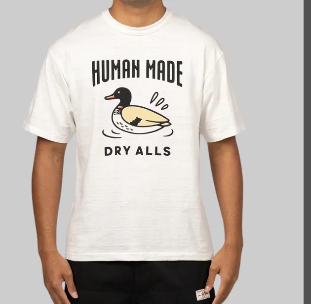 HUMAN MADE Graphic T-Shirt Water Skiing Duck Pattern English Printed Cylinder Bamboo Cotton Short Sleeve T-shirt Black White S M L XL