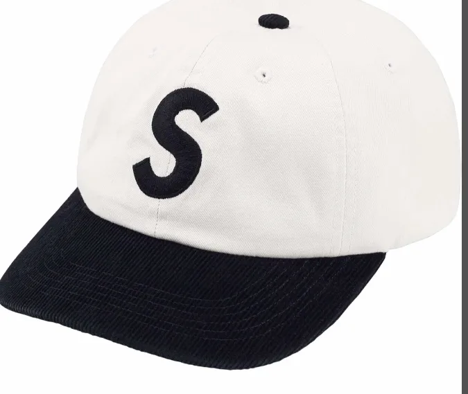 24SS 2-TONE S LOGO 6-PANEL Retro Color blocked Embroidered Leather Buckle Hat White Black Red Khaki