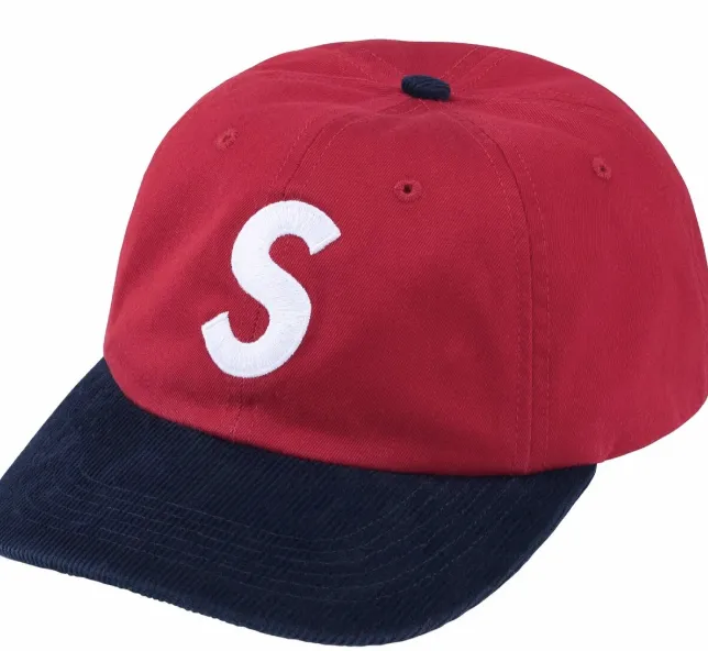 24SS 2-TONE S LOGO 6-PANEL Retro Color blocked Embroidered Leather Buckle Hat White Black Red Khaki