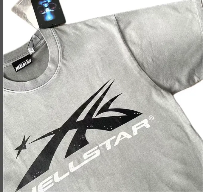 HELLSTAR STUDIOS INS Same Large Logo Cotton Washed Ash Short Sleeve T-shirt Washed Ash