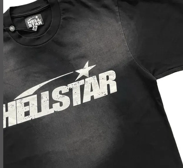 HELLSTAR STUDIOS unisex large logo pure cotton short sleeved T-shirt, washed black