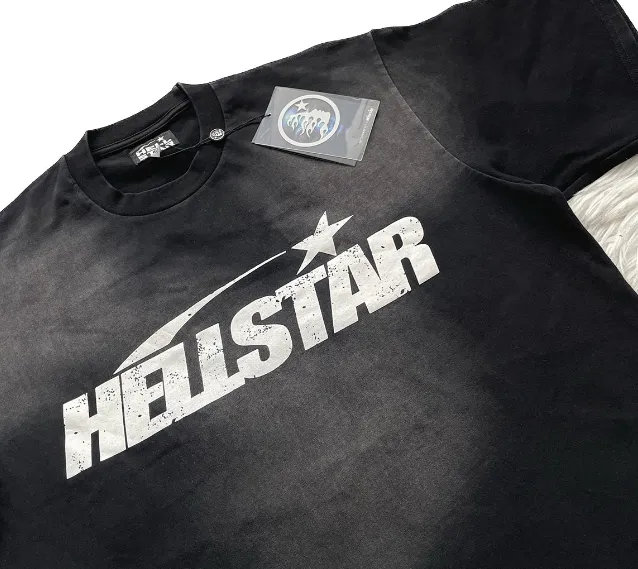 HELLSTAR STUDIOS unisex large logo pure cotton short sleeved T-shirt, washed black