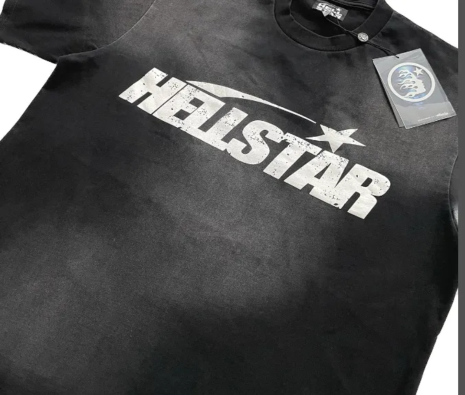 HELLSTAR STUDIOS unisex large logo pure cotton short sleeved T-shirt, washed black