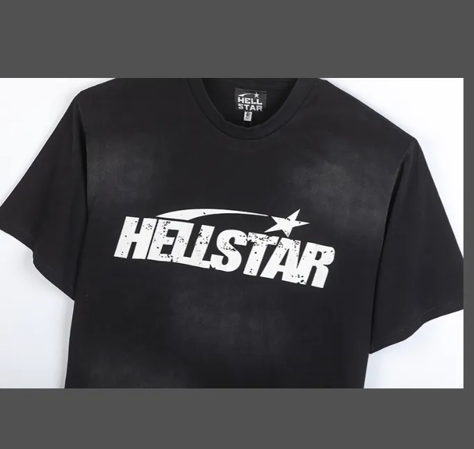 HELLSTAR STUDIOS unisex large logo pure cotton short sleeved T-shirt, washed black