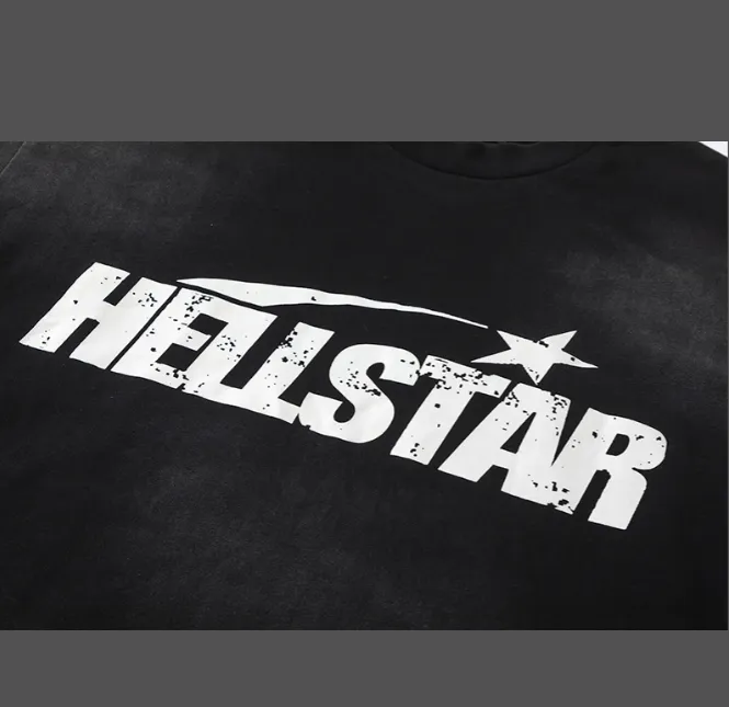 HELLSTAR STUDIOS unisex large logo pure cotton short sleeved T-shirt, washed black