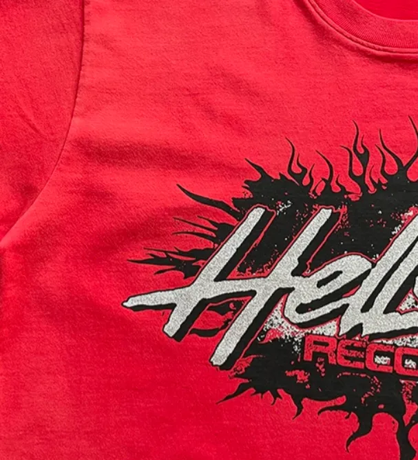 HELLSTAR STUDIOS RECORDS TEE Pure cotton men's and women's casual short sleeved T-shirt in red and white