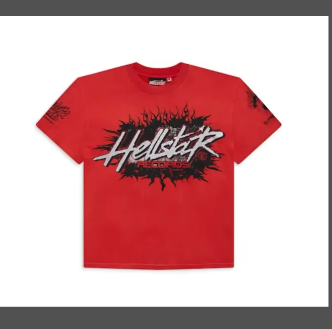 HELLSTAR STUDIOS RECORDS TEE Pure cotton men's and women's casual short sleeved T-shirt in red and white