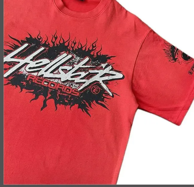 HELLSTAR STUDIOS RECORDS TEE Pure cotton men's and women's casual short sleeved T-shirt in red and white