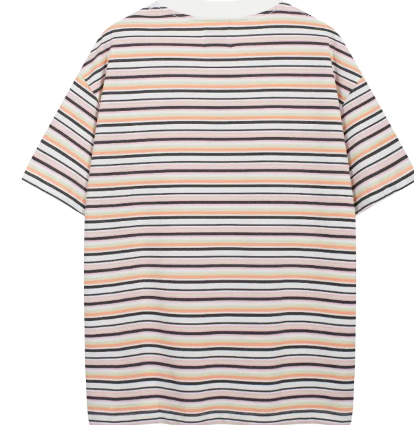 Gallery striped hand-painted letter printed short sleeved T-shirt striped S-XL