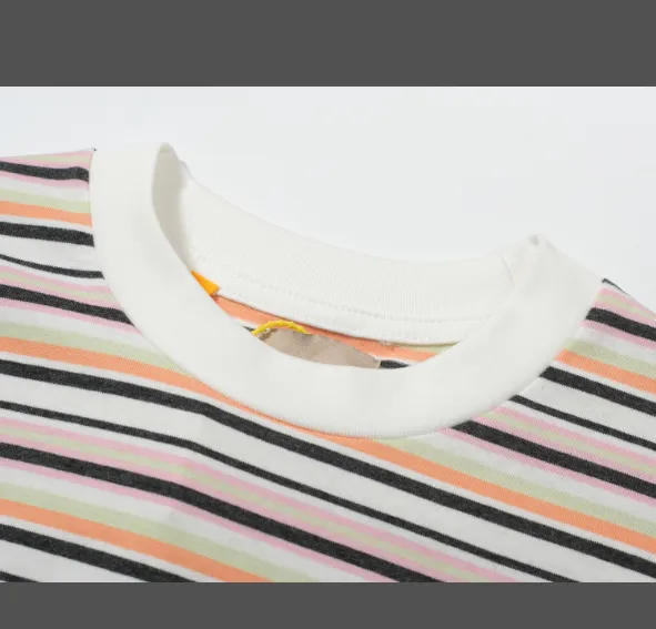 Gallery striped hand-painted letter printed short sleeved T-shirt striped S-XL