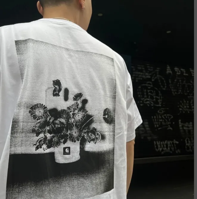 Carhartt WIP Spring Summer New Product Realistic Style Retro Flower Photo Printed Short Sleeve T-shirt Two Color S-XL