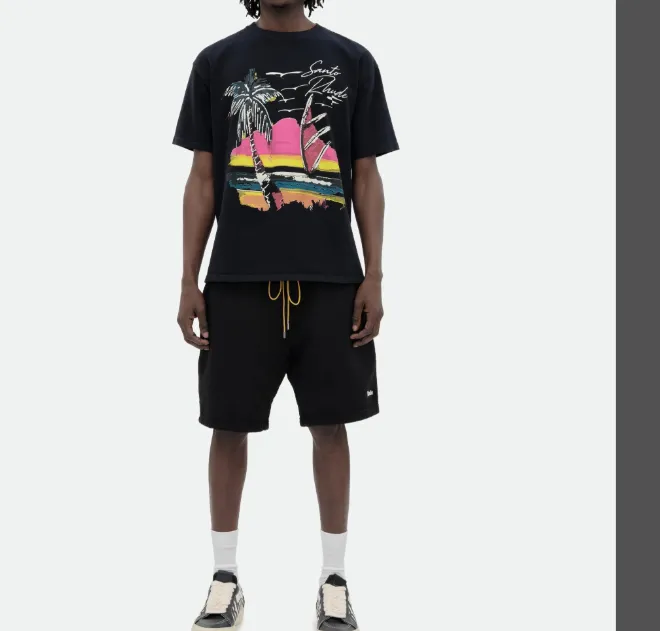 RHUDE SAINT TEE Palm Tree Beach Island Sunshine Sunset Printed Short sleeved T-shirt Black S M L XL