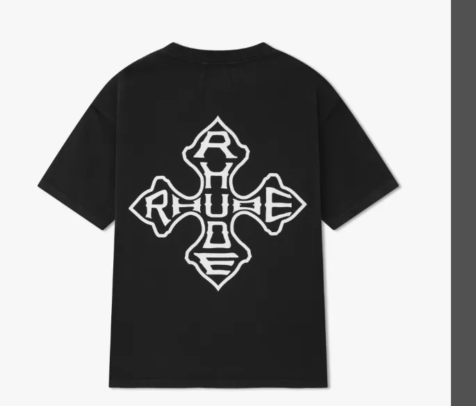 RHUDE CROSS TEE Retro English Cross American Simple Printed Short Sleeve T-shirt