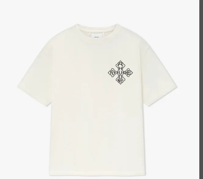 RHUDE CROSS TEE Retro English Cross American Simple Printed Short Sleeve T-shirt