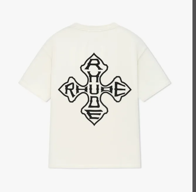 RHUDE CROSS TEE Retro English Cross American Simple Printed Short Sleeve T-shirt