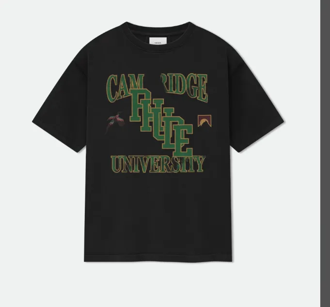 RHUDE University TEE Retro American English University New Vintage Letter Printed Short Sleeve T-shirt