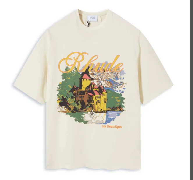 RHUDE Chateau Alpes T-shirt with digital print on the countryside of the Alps winery short sleeved shirt