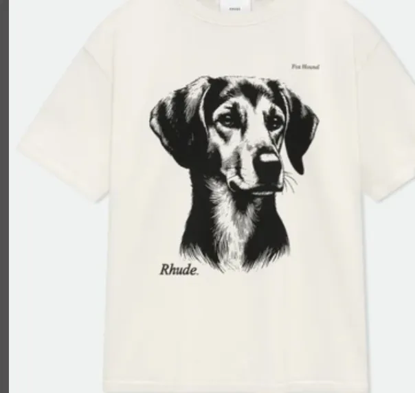 Rhude 'Fox Hound' Doggy Graphic T-shirt with Black and White Animal Pattern Printed American Short sleeved T-shirt