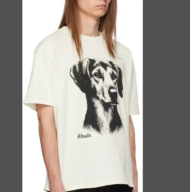 Rhude 'Fox Hound' Doggy Graphic T-shirt with Black and White Animal Pattern Printed American Short sleeved T-shirt