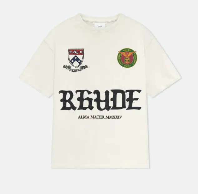 RHUDE Retro Slogan Logo Printed Short Sleeve T-shirt White S-XL