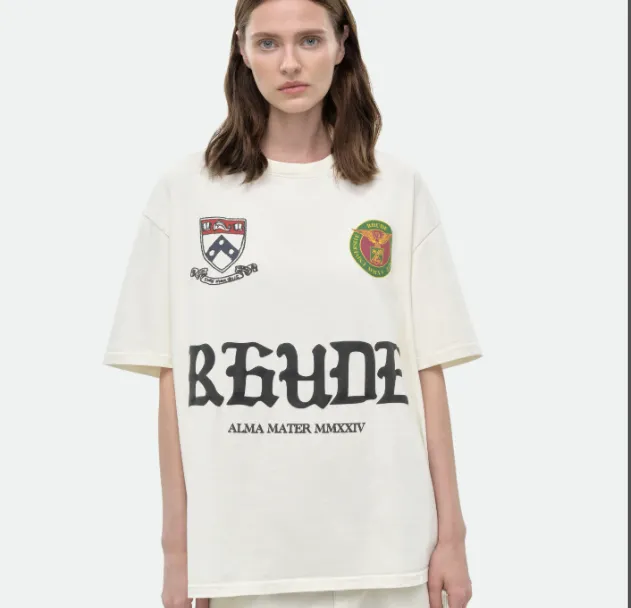 RHUDE Retro Slogan Logo Printed Short Sleeve T-shirt White S-XL