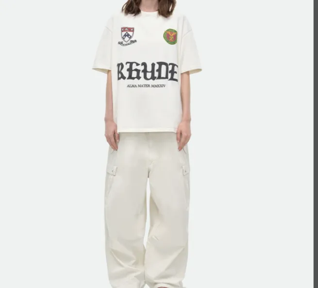 RHUDE Retro Slogan Logo Printed Short Sleeve T-shirt White S-XL