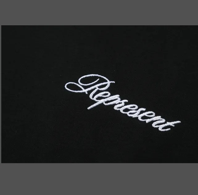 REPRESEN Simple Letter Slogan Embroidered Logo Short Sleeve T-shirt Black White S-XL Size