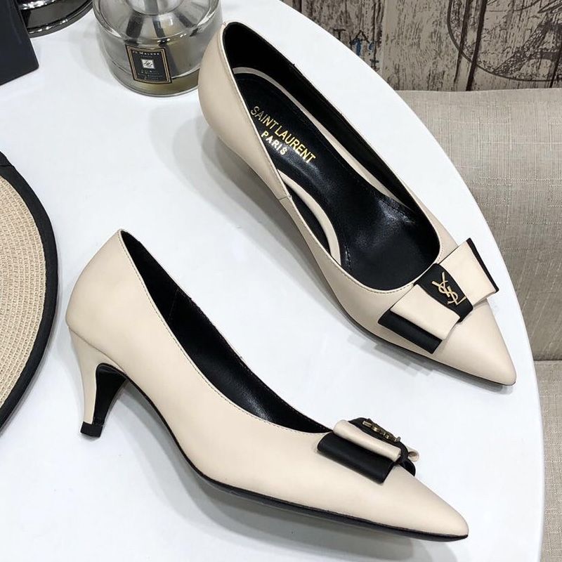 Saint Laurent Anais Bow Pumps Women Smooth Leather Beige