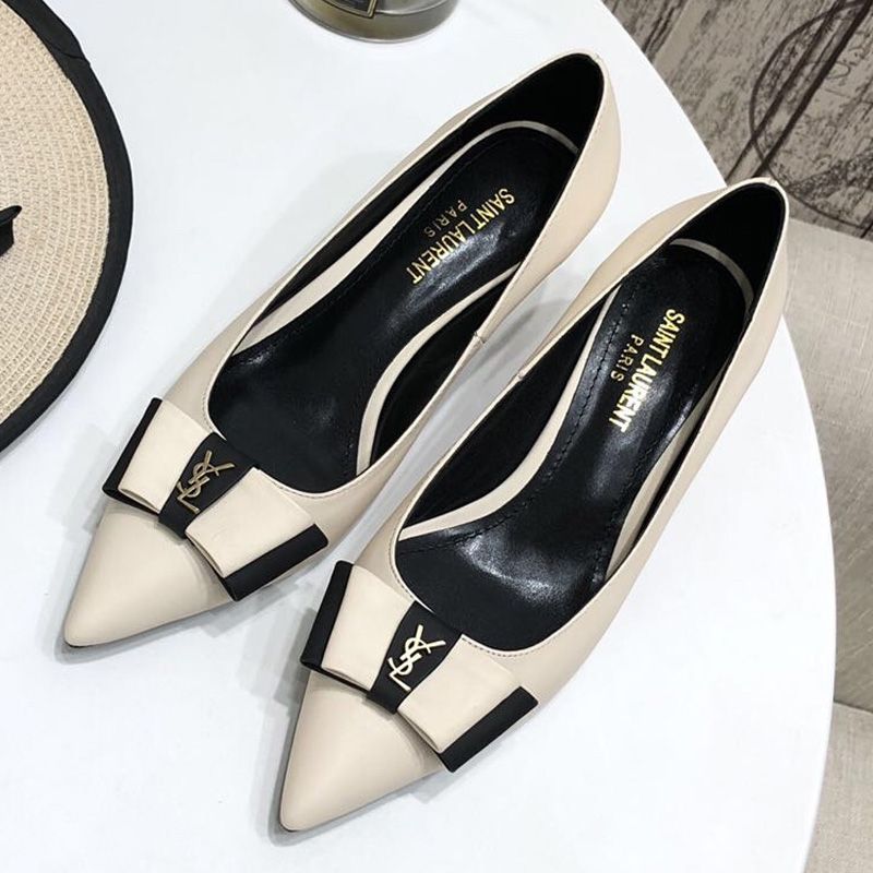 Saint Laurent Anais Bow Pumps Women Smooth Leather Beige